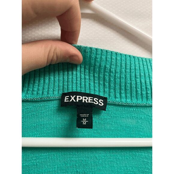 Express Womens Deep Vneck Tunic Aqua Sweater Green Sweater Size Medium - Picture 3 of 5